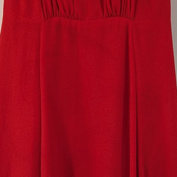 Betsy Johnson Red Midi Dress w Shoulder Ties, stain on front - Picture 4 of 7